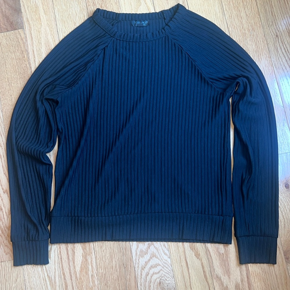 TOPSHOP BLACK LONG SLEEVE RIBBED TOP SZ 2